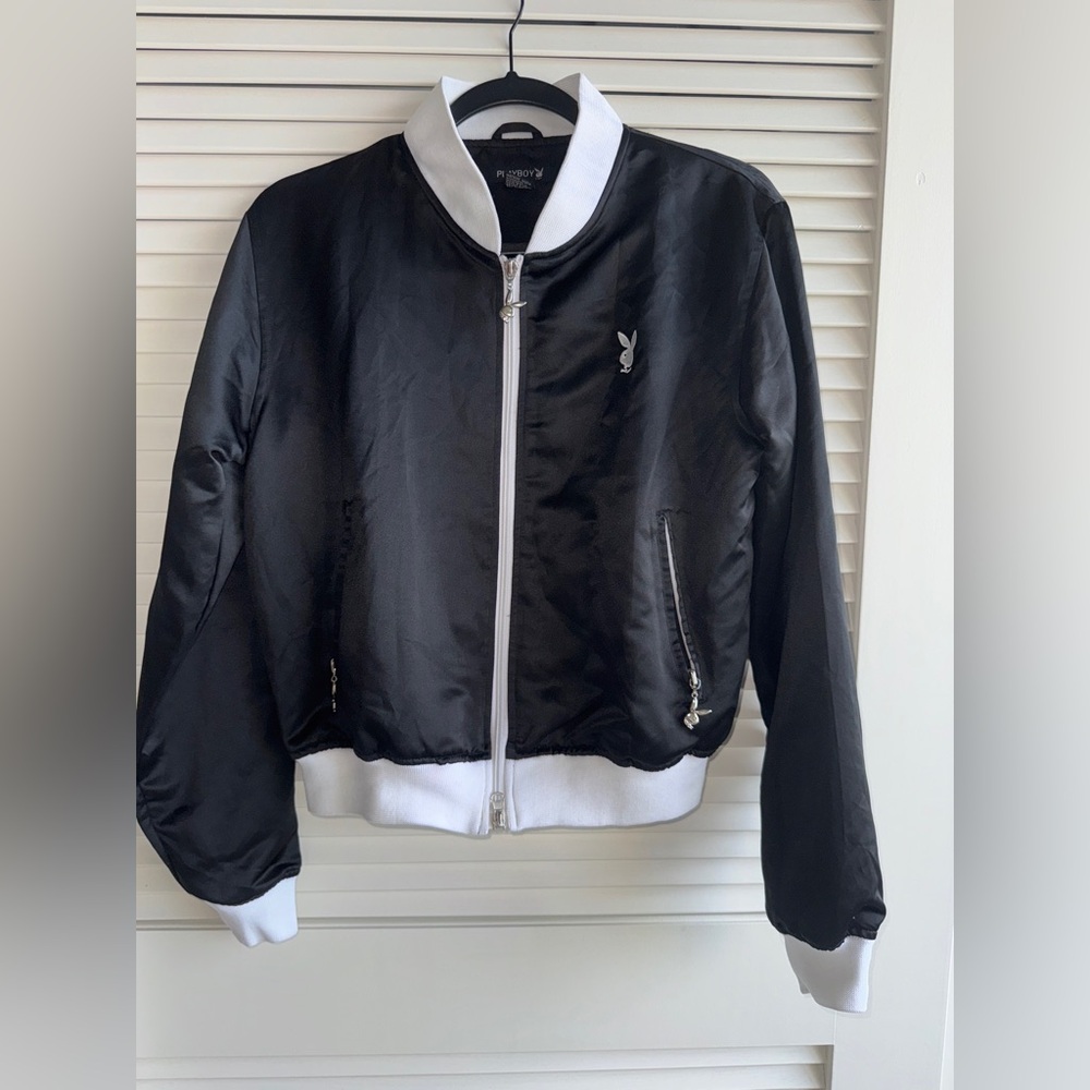 Vintage PLAYBOY satin-like Black and White Bomber Jacket